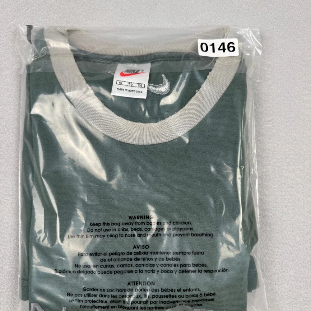 Vintage Y2K Nike Ringer T Shirt Mens XL Green Embroidered Center Swoosh 90s - Picture 9 of 9